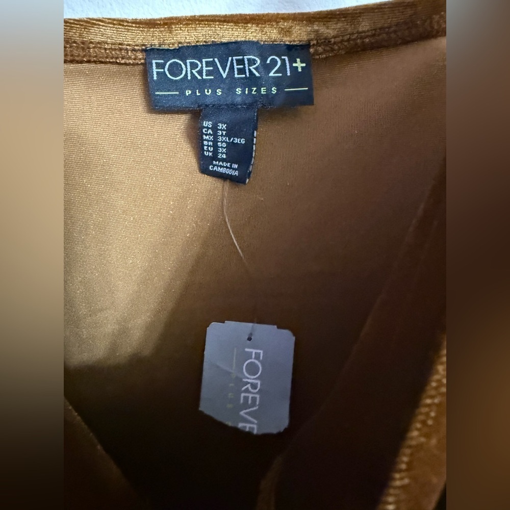 New Forever 21 Plus Burnished Gold Velour Bodycon Dress Women’s Size 3X - Picture 3 of 4